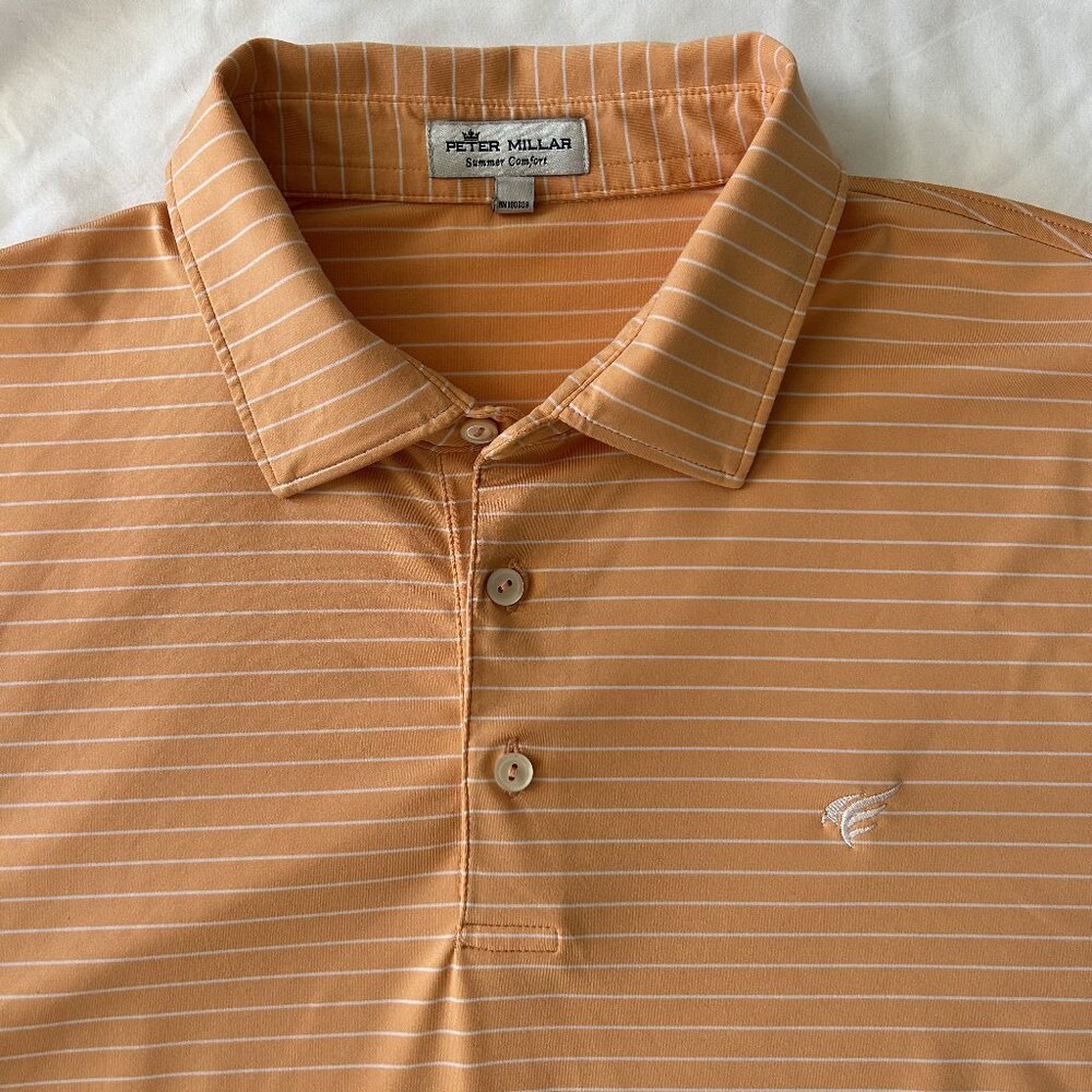Peter Millar Orange Striped Golf Polo Men's L